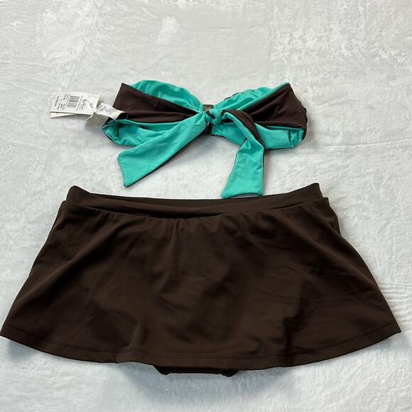 Leilani Two piece bikini set - Bermuda bra/cali in chocolate and mint, 8 NWT - Picture 2 of 14